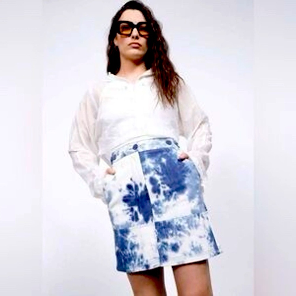 NWT Wildfang Essential Work Skirt Blue Tie Dye Medium